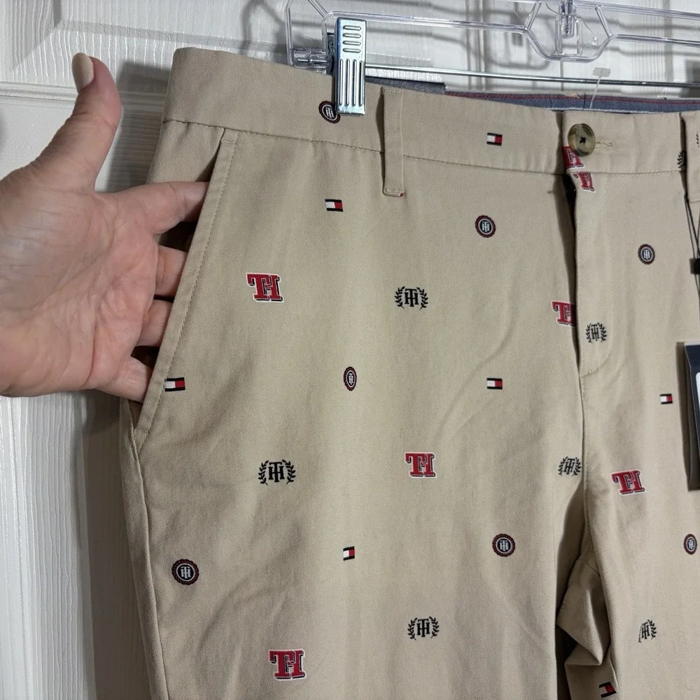 Tommy Hilfiger Hampton Slim Heritage Chino Pants Women 14 Beige Embroidered Logo